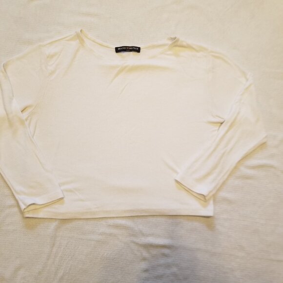 Brandy Melville White Crop 3/4 Sleeve Top Ribbed Relaxed Fit Small Shirt Crew - Picture 3 of 9